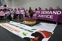 (AP Photo/Andre Penner) : Demonstrators protest for gender justice at the COP30 U.N. Climate Summit, Tuesday, Nov. 11, 2025, in Belem, Brazil. 
