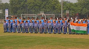 X/Cricket Association for the Blind in India : The Indian team poses for a photo during the Women's Blind T20 World Cup in New Delhi.