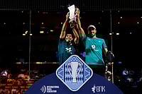 FIP World Cup Pairs Padel Final: Alejandro Galan, Fede Chingotto Win In Kuwait City | Photo: Premier Padel / Red Bull Content Pool : Federico Chingotto and Alejandro Galan pose with their winner trophies during the trophy ceremony of the FIP World Cup in Pairs, Kuwait on November 9, 2025.
