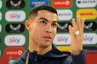 Ireland vs Portugal, FIFA World Cup 2026 European Qualifiers: Ronaldo, Martinez Face Media | Photo: Brian Lawless/PA via AP : Portugal's Cristiano Ronaldo speaks during a press conference in Dublin, Ireland, ahead of Thursday's World Cup qualifying soccer match against Ireland.