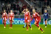 | Photo: AP/Matthias Schrader : Bayern's Pernille Harder celebrates at the the end of the women's Champions League opening phase soccer match between FC Bayern Munich and Arsenal FC in Munich, Germany.