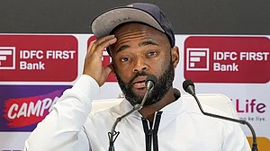 | Photo: PTI/Swapan Mahapatra : South Africa's captain Temba Bavuma addresses a press conference on the eve of the first Test cricket match between India and South Africa, at Eden Gardens in Kolkata.