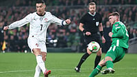 Ireland Vs Portugal Highlights, FIFA World Cup European Qualifiers: Cristiano Ronaldo Sent Off As IRE Beat POR AP/Peter Morrison : Jack Taylor, right, tries to block a shot from Portugal's Cristiano Ronaldo during a World Cup 2026 group F qualifying soccer match.
