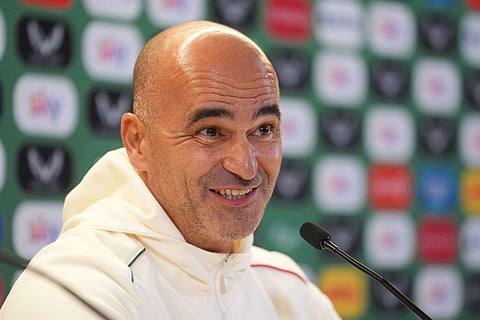 Portugal head coach Roberto Martinez speaks during a press conference in Dublin, Ireland, ahead of Thursday's World Cup qualifying soccer match against Ireland.