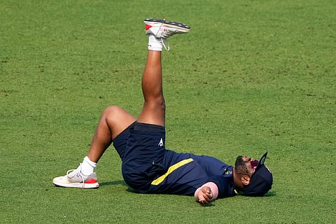 Captain Temba Bavuma works out during the practice session ahead of the first test match between India and South Africa, in Kolkata.