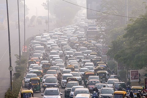 Vehicles move amid a traffic congestion during smog, at ITO, in New Delhi. Air pollution in the national capital was recorded in the "severe" category on Wednesday morning for the second consecutive day.
