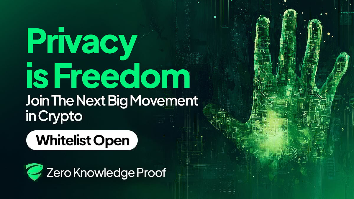 Green digital hand and text: Privacy is Freedom. Join The Next Big Movement in Crypto.