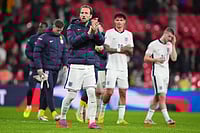England 2-0 Serbia, FIFA World Cup European Qualifiers: Saka, Eze Score As Three Lions Maintain Perfect Record | Photo: AP/Kirsty Wigglesworth : England's Harry Kane walks ooff the pitch after a World Cup qualifier group K soccer match between Serbia and England in London.