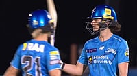 X/Weber Women's Big Bash League : Adelaide Strikers' Laura Wolvaardt celebrates her half-century against Melbourne Renegades.