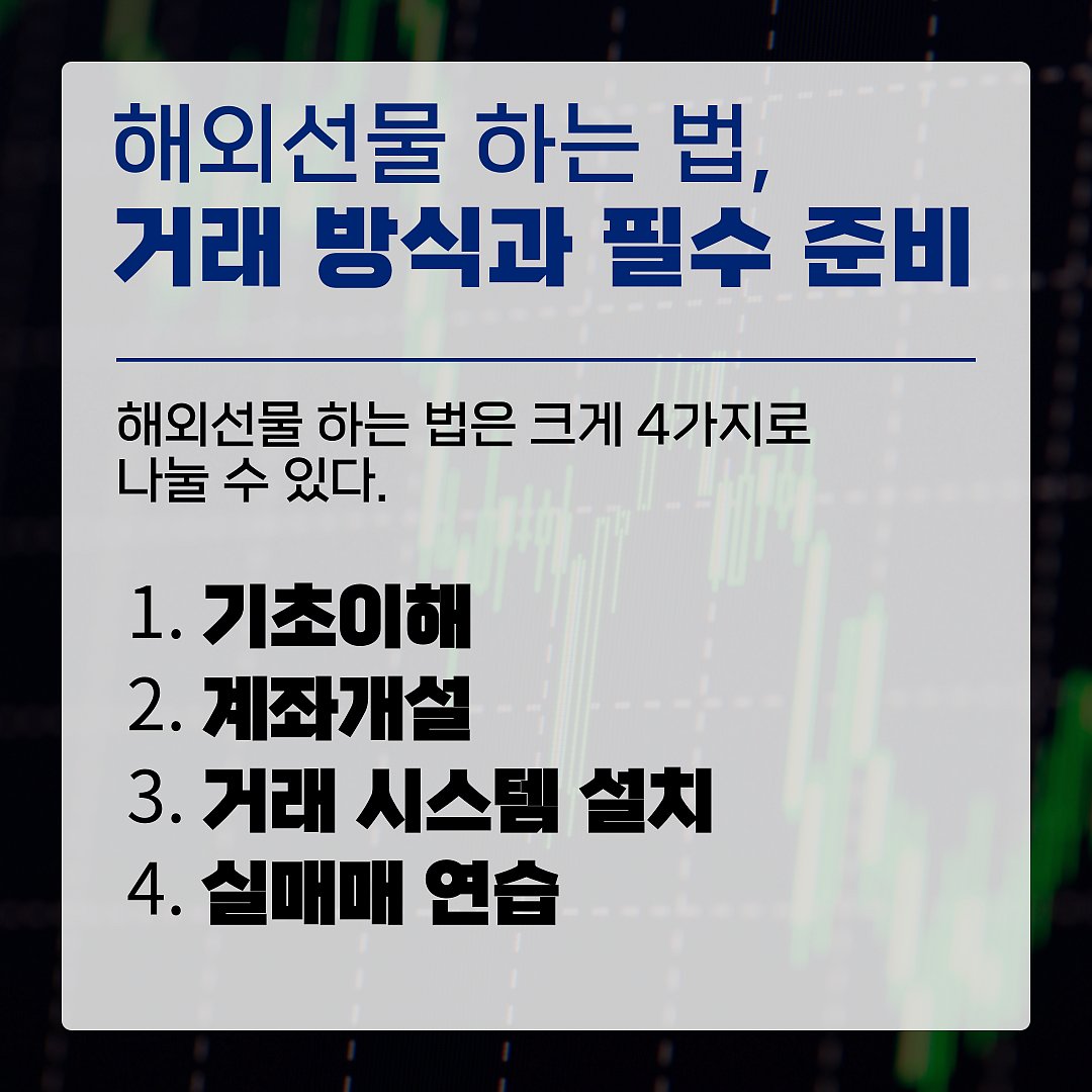 해외선물거래의 4단계(기본이해, 계좌개설, 시스템설정, 실습)를 자세히 설명한 한국어 텍스트입니다.