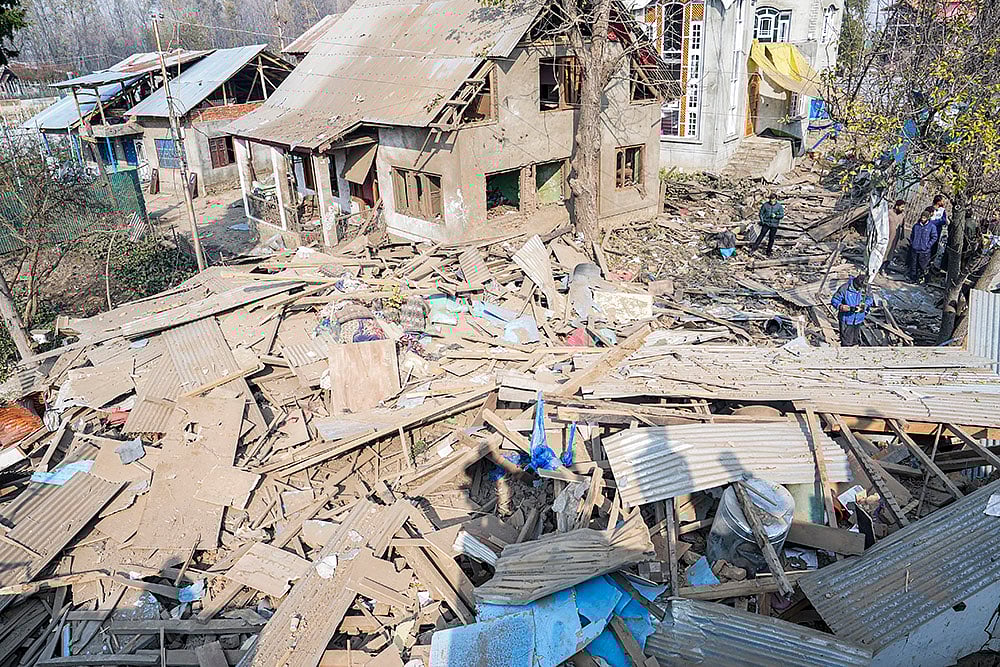 Pulwama house of Dr Umar Nabi demolished