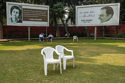 Congress workers at the party office on the day of the results of Bihar Legislative Assembly elections, in New Delhi.