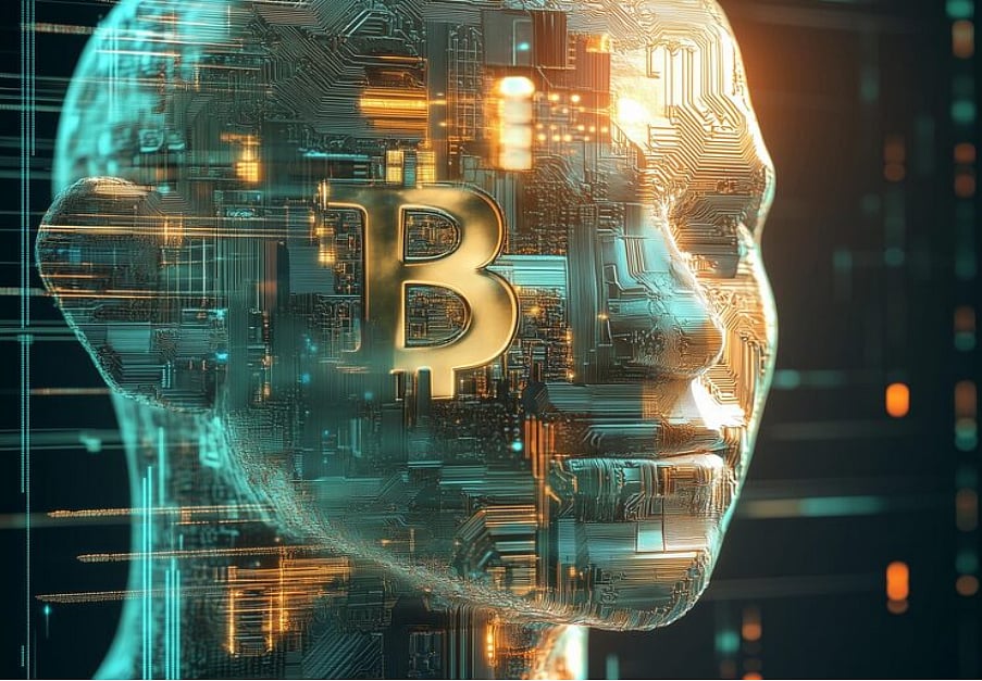 Futuristic AI head with circuits