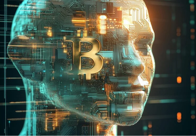 Futuristic AI head with circuits