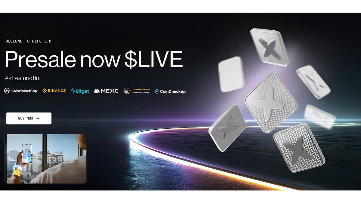 Ad for $LIVE crypto presale with partner logos
