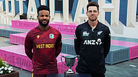 New Zealand Vs West Indies Live Score, 1st ODI: NZ Start Favourites In Christchurch X/BlackCaps : Captains Mitchell Santner (right) and Shai Hope pose with the trophy for the ODI series between New Zealand and West Indies.