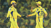  (AP Photo/R. Parthibhan)

 : Chennai Super Kings' players celebrate the dismissal of Royal Challengers Bengaluru's Devdutt Padikkal during the Indian Premier League cricket match between Chennai Super Kings and Royal Challengers Bengaluru at M. A. Chidambaram Stadium in Chennai, India, Friday, March 28, 2025.
