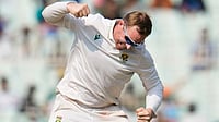 India Vs South Africa Live Cricket Score, 1st Test Day 2: Simon Harmer Leads As SA Keep Chipping Away|IND 172/7 (56.1) (AP Photo/Aijaz Rahi) : South Africa's Simon Harmer celebrates the dismissal of India's Ravindra Jadeja on the second day of the first cricket test match between India and South Africa in Kolkata, India, Saturday, Nov. 15, 2025.