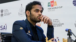 Eteri Kublashvili/FIDE : Arjun Erigaisi during his round five, game 1 match at the FIDE World Cup 2025.