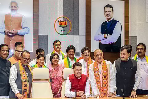 In this image, Maharashtra Chief Minister Devendra Fadnavis during the inauguration of the BJP office in Chhatrapati Sambhajinagar. ()(PTI11_16_2025_000199B)