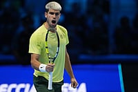 ATP Finals 2025: Carlos Alcaraz, Jannik Sinner To Meet Again In Title Showdown | Photo: AP/Antonio Calanni : Spain's Carlos Alcaraz celebrates after winning semifinal tennis match of the ATP World Tour Finals against Canada's Felix Auger-Aliassime, in Turin, Italy.