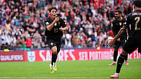 Photo: AP : Portugal Vs Armenia Highlights, FIFA World Cup 2026 European Qualifiers: Joao Neves celebrates after scoring his side's fourth goal.