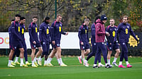 Photo: Jonathan Brady/PA via AP : Albania Vs England Live Score, FIFA World Cup 2026 European Qualifiers: Three Lions manager Thomas Tuchel and players attend a training session at the Tottenham Hotspur Training Ground, London.