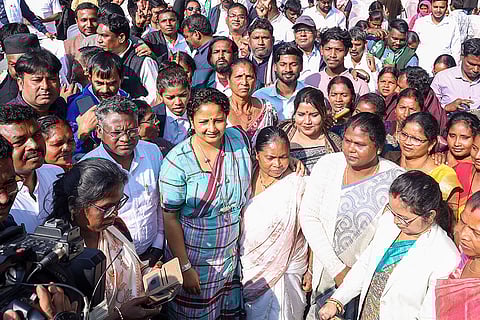 JMM MLA Kalpana Soren with Ghatsila assembly constituency by-election winner Somesh Chandra Soren, in Ranchi.