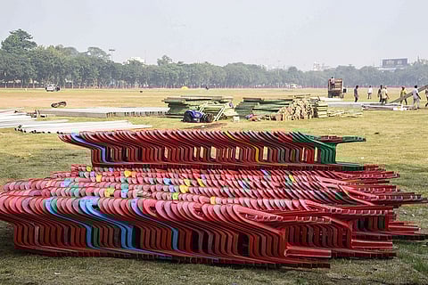 Preparations underway for the swearing-in ceremony of the new government in Bihar, in Patna.
