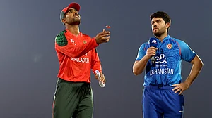 X/Afghanistan Cricket Board : Captains at the toss for the Bangladesh A vs Afghanistan A, Asia Cup Rising Stars match in Doha.