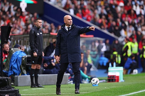 Portugal coach Roberto Martinez gestures during a World Cup 2026 group F qualifying soccer match between Portugal and Armenia in Porto, Portugal.
