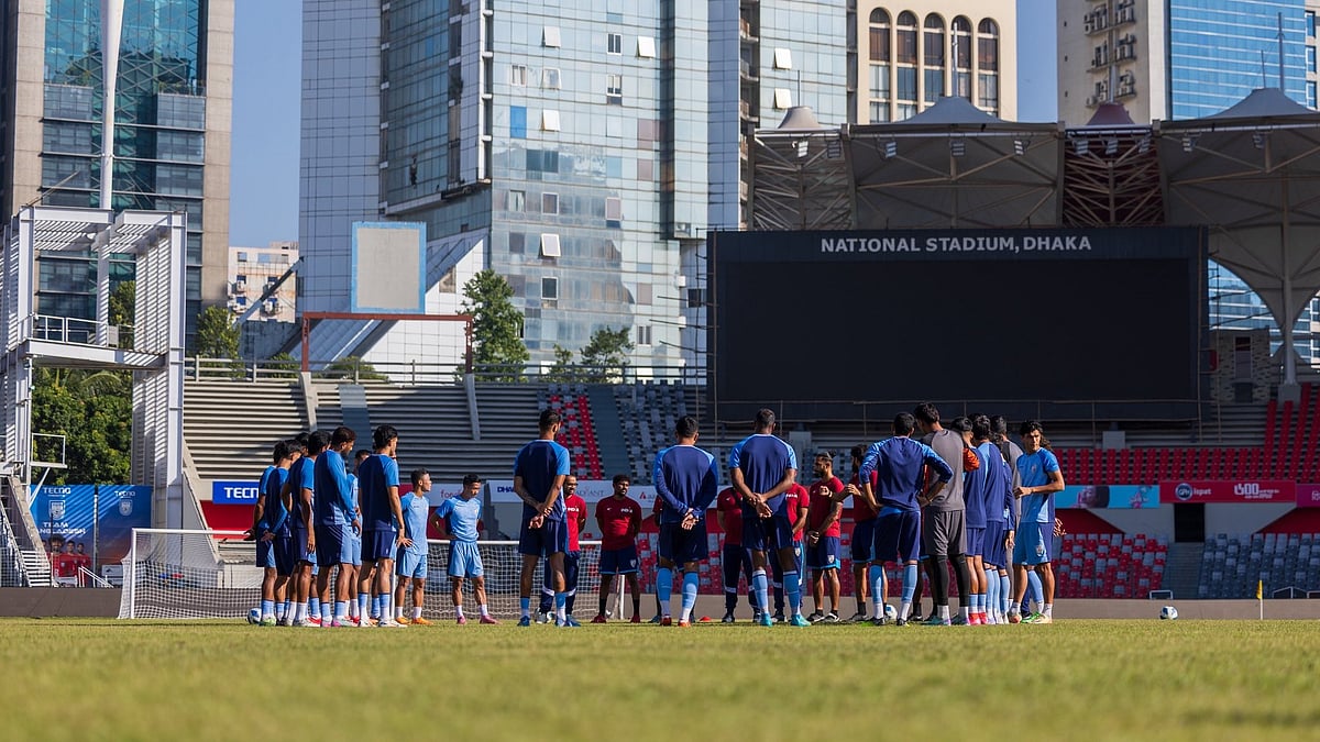 The Blue Tigers’ final training session before tomorrow’s game in Dhaka. - X/IndianFootball