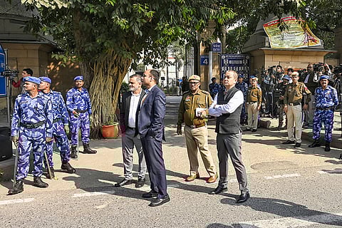 Officials at Patiala House Court as the NIA prepared to produce Amir Rashid Ali, in whose name the car involved in the blast near the Red Fort was registered, in New Delhi.