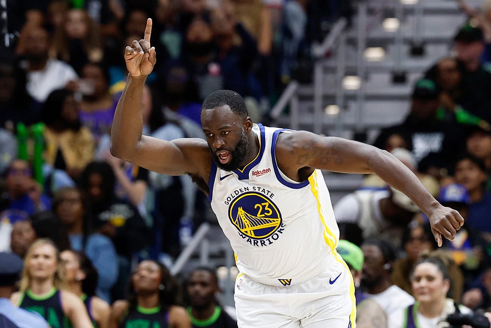 Golden State Warriors forward Draymond Green reacts after a basket against the New Orleans Pelicans during the third quarter of an NBA basketball game in New Orleans.  - | Photo: AP/Butch Dill