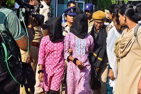 Police personnel with arrested Maoists in a coordinated intelligence-led operation, in Vijayawada, Andhra Pradesh. State Police arrested 50 CPI (Maoist) cadres across five districts. The crackdown coincided with an encounter at Maredumilli on Wednesday. 