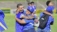 | Photo: AP/Collin Reid : Curacao players celebrate qualifying for the FIFA World Cup 2026 after the match against Jamaica in Kingston on Tuesday, November 18, 2025.