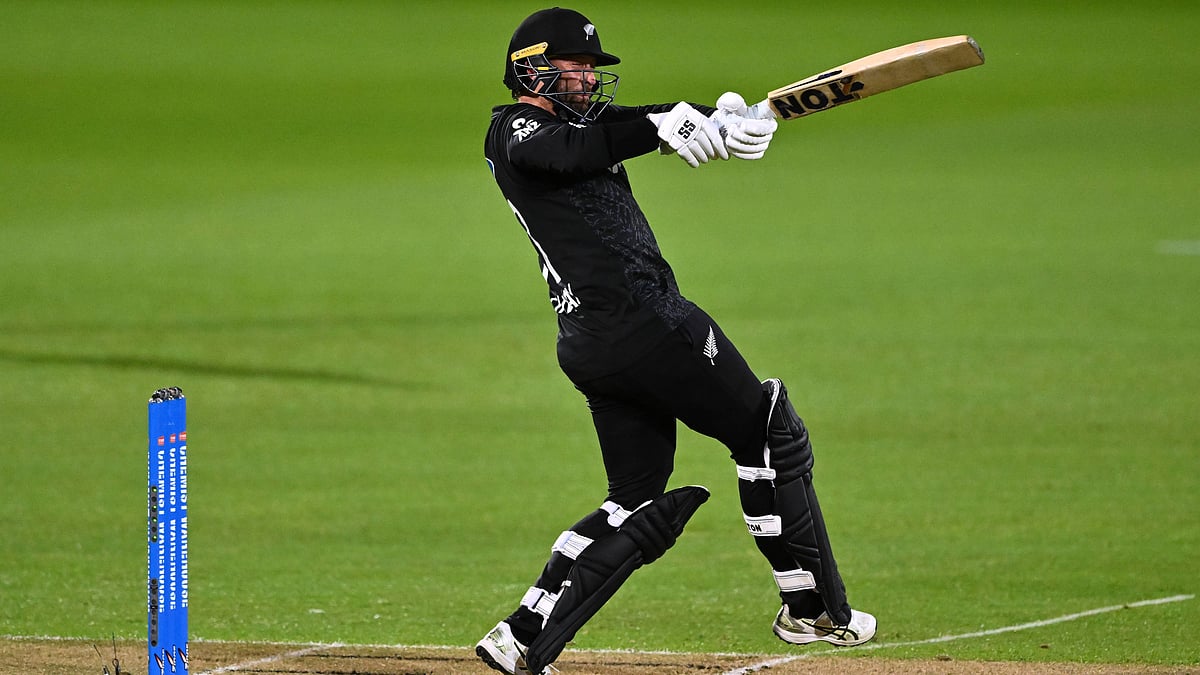 New Zealand's Devon Conway bats against the West Indies during their ODI match in Napier, New Zealand, Wednesday November 19, 2025.  - | Photo: AP/Kerry Marshall                    