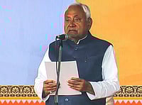 In this screengrab from a video posted on Nov. 20, 2025, JD(U) supremo Nitish Kumar takes oath as the Chief Minister of Bihar during the swearing-in ceremony, at Gandhi Maidan in Patna. Nitish took the oath as CM for a record 10th time. 