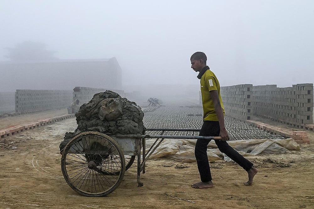 Workers at a brick kiln in Nadia