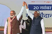 Nitish Kumar Sworn In As Bihar CM; Modi, VP Extend Congratulations | Photo: @Jduonline via PTI : Prime Minister Narendra Modi with newly sworn-in Bihar Chief Minister Nitish Kumar during the swearing-in ceremony, at Gandhi Maidan in Patna.