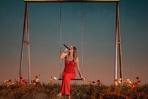 Kelsea Ballerini performs "I Sit In Parks" during the 59th Annual Country Music Association Awards on at Bridgestone Arena in Nashville, Tennessee. 