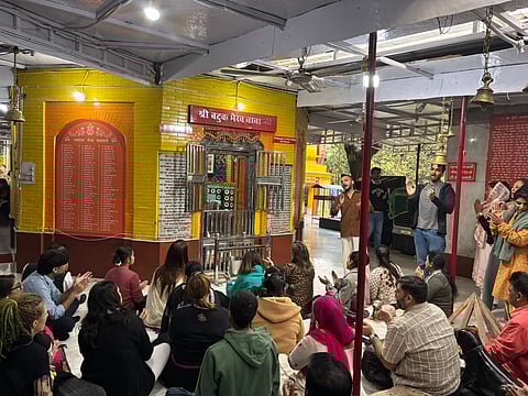 Many independent animal activists gathered in the temple and started a peaceful kirtan (devotional singing) for the safety of street dogs.