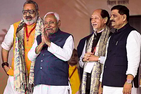 JD(U) supremo Nitish Kumar during his swearing-in ceremony as the Chief Minister of Bihar, at Gandhi Maidan in Patna.