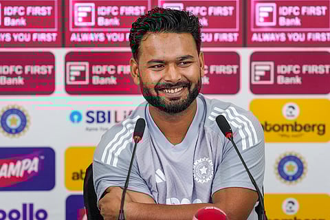 India's captain Rishabh Pant addresses a press conference ahead of the second Test cricket match between India and South Africa, at ACA Stadium, Barsapara in Guwahati.