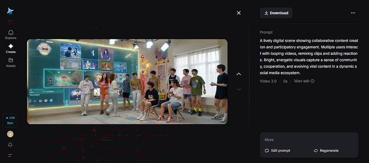 A group of young adults standing in a room surrounded by digital screens showing media content