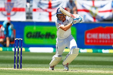 England's Ollie Pope bats during the first Ashes cricket test match between Australia and England in Perth.