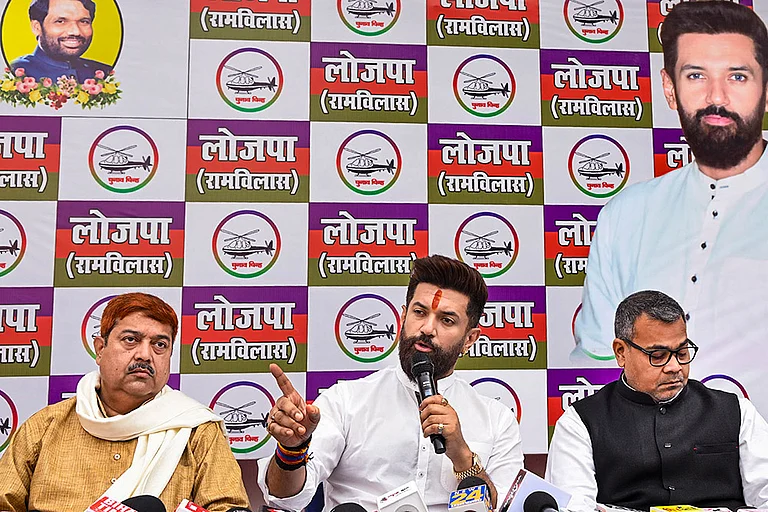 Union Minister and Lok Janshakti Party (Ram Vilas) chief Chirag Paswan addresses a press conference at the party office, in Patna. - | Photo: PTI
