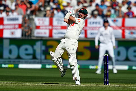 Australia's Travis Head bats during the first Ashes cricket test match between Australia and England in Perth.