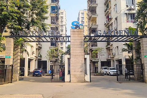 The entrance of a residential society during a raid conducted by the Enforcement Directorate (ED), at Durgapur, in Paschim Bardhaman district, West Bengal. ED on Friday conducted a mega search operation in Jharkhand and West Bengal as part of a money laundering probe against the coal mafia in the two neighbouring states, officials said. 