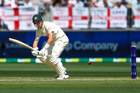 Australia's Marnus Labuschagne bats during the first Ashes cricket test match between Australia and England in Perth.